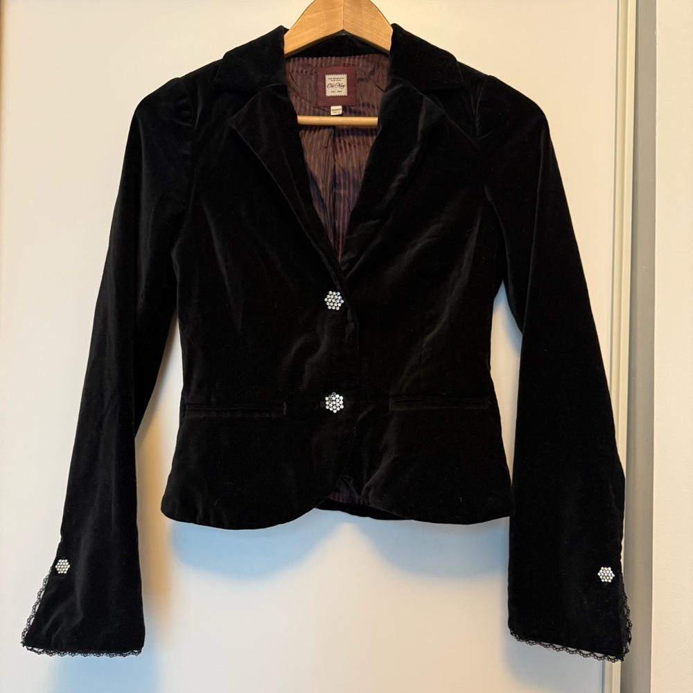 Black Velvet Blazer with Embellished Buttons